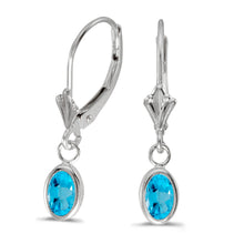  14k White Gold Oval Blue Topaz Bezel Lever-back Earrings