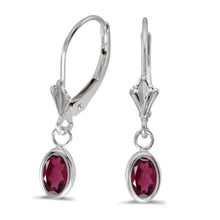  14k White Gold Oval Rhodolite Garnet Bezel Lever-back Earrings