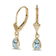  14k Yellow Gold Pear Aquamarine Bezel Lever-back Earrings