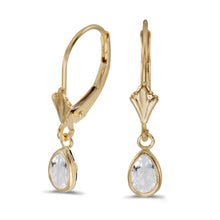  14k Yellow Gold Pear White Topaz Bezel Lever-back Earrings