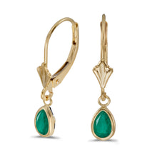  14k Yellow Gold Pear Emerald Bezel Lever-back Earrings