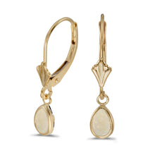  14k Yellow Gold Pear Opal Bezel Lever-back Earrings