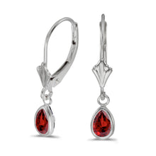  14k White Gold Pear Garnet Bezel Lever-back Earrings