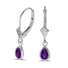  14k White Gold Pear Amethyst Bezel Lever-back Earrings