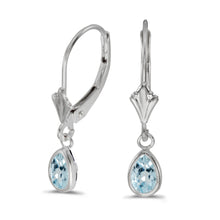  14k White Gold Pear Aquamarine Bezel Lever-back Earrings