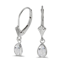  14k White Gold Pear White Topaz Bezel Lever-back Earrings