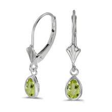  14k White Gold Pear Peridot Bezel Lever-back Earrings