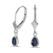  14k White Gold Pear Sapphire Bezel Lever-back Earrings