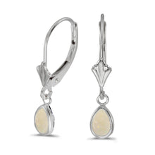  14k White Gold Pear Opal Bezel Lever-back Earrings