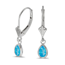  14k White Gold Pear Blue Topaz Bezel Lever-back Earrings