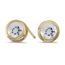  14k Yellow Gold Round White Topaz Bezel Stud Earrings