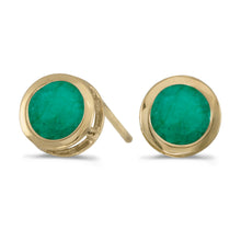  14k Yellow Gold Round Emerald Bezel Stud Earrings