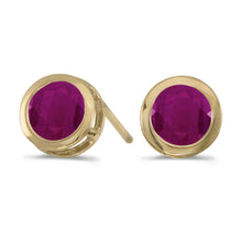  14k Yellow Gold Round Ruby Bezel Stud Earrings