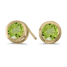  14k Yellow Gold Round Peridot Bezel Stud Earrings