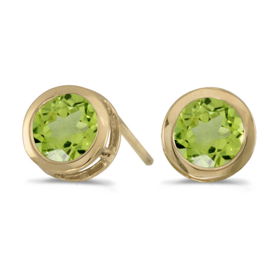 14k Yellow Gold Round Peridot Bezel Stud Earrings