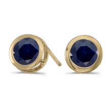  14k Yellow Gold Round Sapphire Bezel Stud Earrings