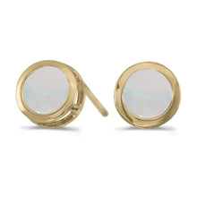  14k Yellow Gold Round Opal Bezel Stud Earrings