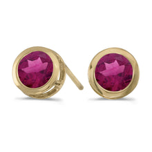  14k Yellow Gold Round Rhodolite Garnet Bezel Stud Earrings