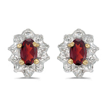  10k Yellow Gold Oval Garnet And Diamond Earrings