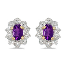  10k Yellow Gold Oval Amethyst And Diamond Earrings