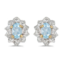  10k Yellow Gold Oval Aquamarine And Diamond Earrings