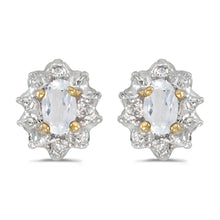  10k Yellow Gold Oval White Topaz And Diamond Earrings