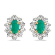  10k Yellow Gold Oval Emerald And Diamond Earrings
