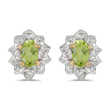  10k Yellow Gold Oval Peridot And Diamond Earrings
