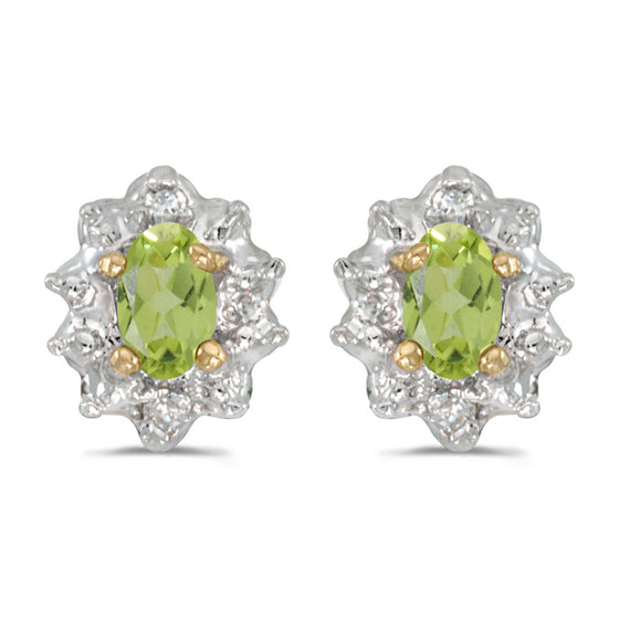 10k Yellow Gold Oval Peridot And Diamond Earrings