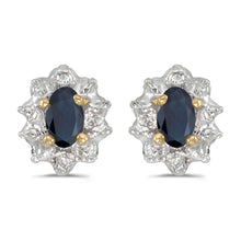  10k Yellow Gold Oval Sapphire And Diamond Earrings