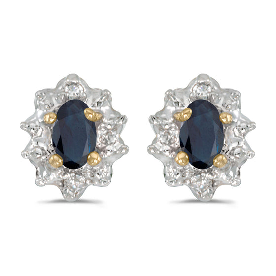 10k Yellow Gold Oval Sapphire And Diamond Earrings