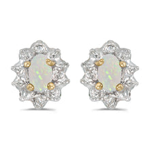  10k Yellow Gold Oval Opal And Diamond Earrings