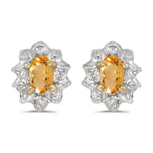  10k Yellow Gold Oval Citrine And Diamond Earrings