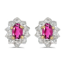  10k Yellow Gold Oval Pink Topaz And Diamond Earrings