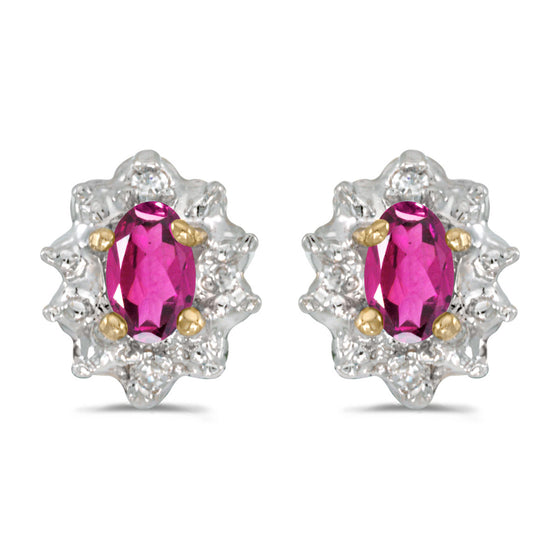 10k Yellow Gold Oval Pink Topaz And Diamond Earrings