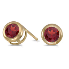  14k Yellow Gold Round Garnet Bezel Stud Earrings