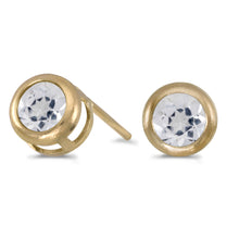  14k Yellow Gold Round White Topaz Bezel Stud Earrings