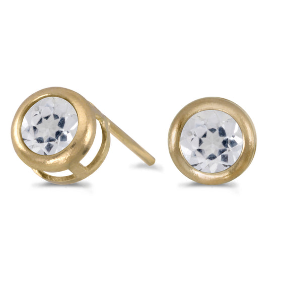 14k Yellow Gold Round White Topaz Bezel Stud Earrings