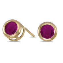  14k Yellow Gold Round Ruby Bezel Stud Earrings