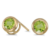  14k Yellow Gold Round Peridot Bezel Stud Earrings