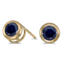  14k Yellow Gold Round Sapphire Bezel Stud Earrings