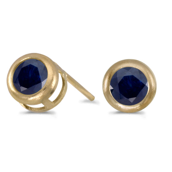 14k Yellow Gold Round Sapphire Bezel Stud Earrings