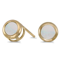  14k Yellow Gold Round Opal Bezel Stud Earrings