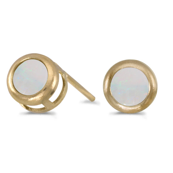 14k Yellow Gold Round Opal Bezel Stud Earrings
