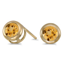  14k Yellow Gold Round Citrine Bezel Stud Earrings