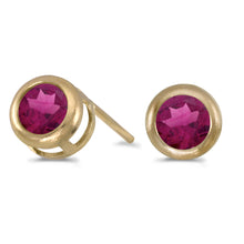  14k Yellow Gold Round Rhodolite Garnet Bezel Stud Earrings