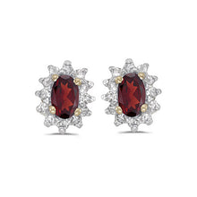  14k Yellow Gold Oval Garnet And Diamond Earrings