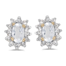  14k Yellow Gold Oval White Topaz And Diamond Earrings