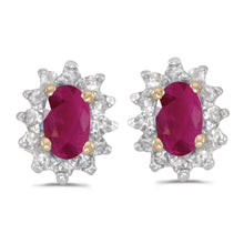  14k Yellow Gold Oval Ruby And Diamond Earrings