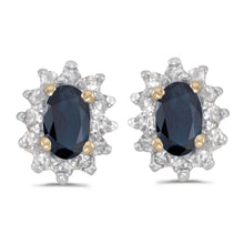  14k Yellow Gold Oval Sapphire And Diamond Earrings